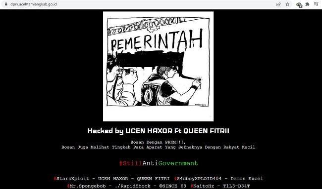 Tampilan halaman situs web DPRK Aceh Tamiang usai diretas hacker [Foto/screenshot halaman web]