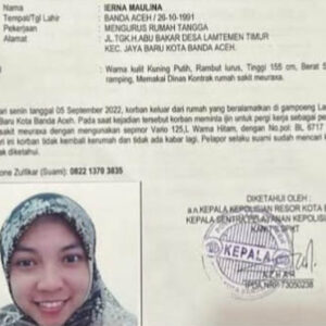 Seorang Ibu Muda Dilaporkan Hilang Setelah Pamit Pergi Kerja