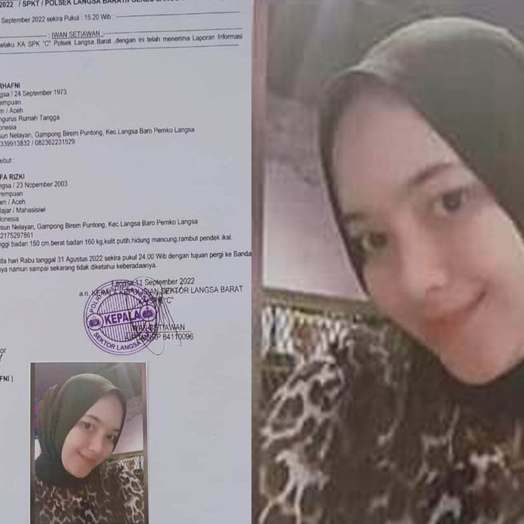 Pamit Ke Banda Aceh, Gadis Cantik Asal Langsa Dilaporkan Hilang