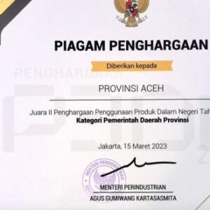 Pemerintah Aceh Raih Award Penggunaan Produk Dalam Negeri