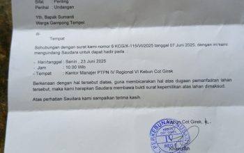 Surat dari Kantor PT PTPN IV Regional 6 Kebun Cot Girek