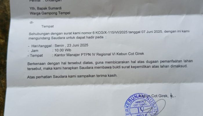 Soal Kepemilikan Lahan : PTPN IV Cot Girek dengan Seorang Warga, Pemkab Aceh Utara Diminta Campur Tangan