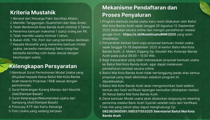 Baitul Mal Bagi-Bagi Modal Usaha 2025, Cocok Buat Anak Muda dan UMKM, Cek Syaratnya